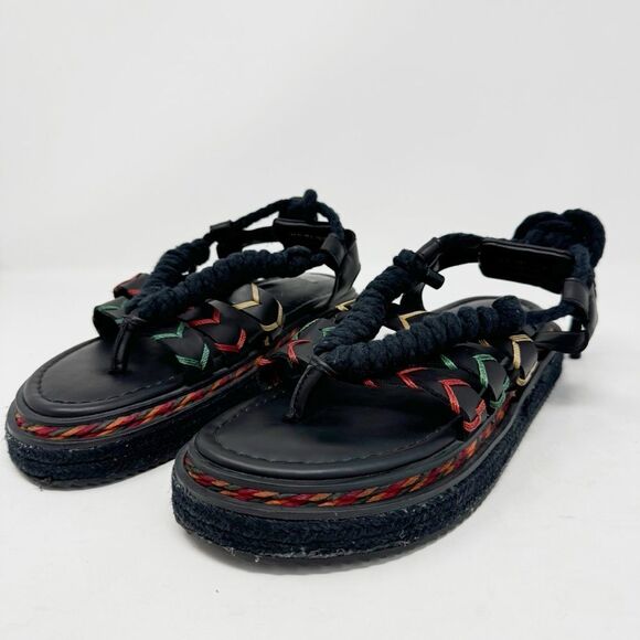 FARM RIO | Black Rope Strappy Flatform Sandals Made in Brazil Women’s Size US 8 - Picture 4 of 13